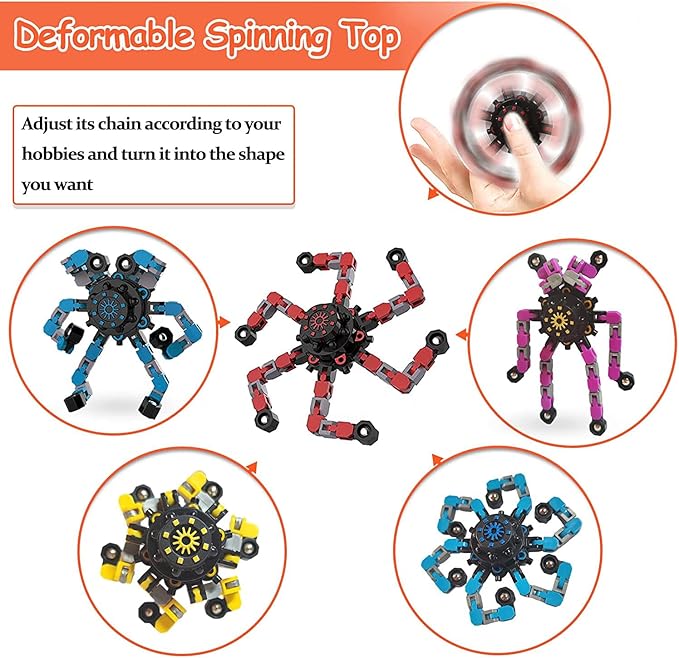 18pcs Random Fidget Spinners,DIY Deformable Robot Fingertip Toys,Decompression Spinner,Deformable Creative Mechanical Gyro Toys,Stress Relief Mechanical Chain Toy for Kids Adults，Party Supplies