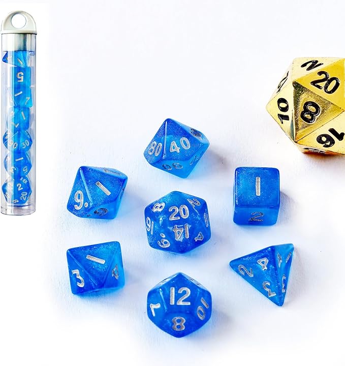 Moonstone 10mm Mini DND Dice Set for MTG RPG Dungeons and Dragons Role Playing Game, Moonstone Mandarin Blue Color
