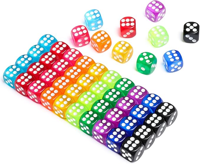50 Pieces Colored Dice, 6 Sided Dice for Board Games, 14mm Bulk Dice for Math Learning, Dice for Classroom