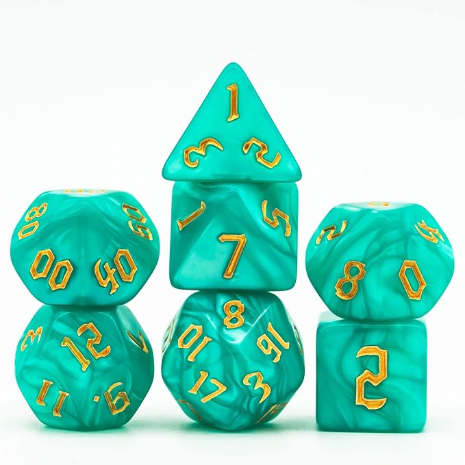 6 Sets DND Dice Polyhedral Dice Set (42pcs) with 1 Large Leather Bag, D&D Dice Set for Dungeons and Dragons, RPG Table Games. (6 Sets Sickle Font Pearl Patte)