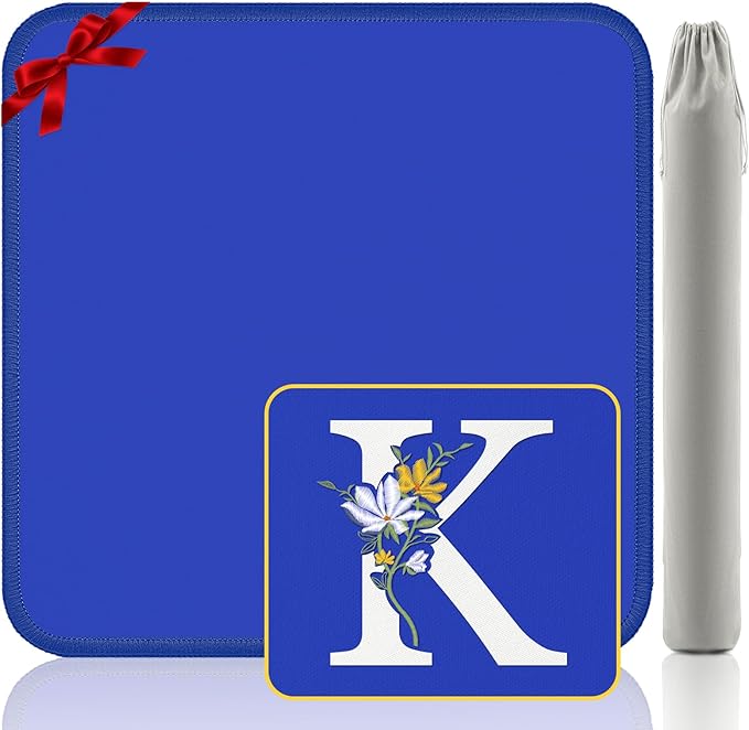 Mahjong Mat for Table | Neoprene Anti-Slip Noise Reduction | 32.4x32.4 Inch Blue | Perfect for American Mahjong, Poker, Card & Board Games | Great Gift Idea(Custom Letter K Edition)