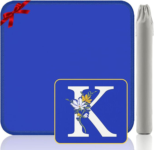 Mahjong Mat for Table | Neoprene Anti-Slip Noise Reduction | 32.4x32.4 Inch Blue | Perfect for American Mahjong, Poker, Card & Board Games | Great Gift Idea(Custom Letter K Edition)