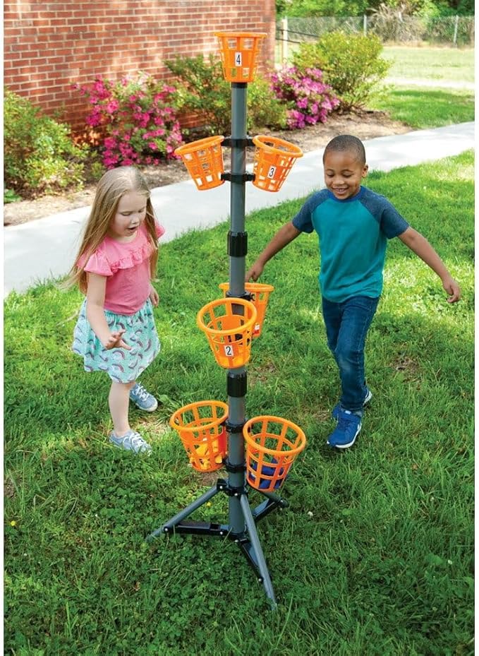 Creative Brainworks: B3 Bean Bag Bucketz; Outdoor Backyard Game : Lawn Bean Bag Toss Party Game - Giant 5' Camping, Tailgate, Beach, Cornhole Alternative Game Set, Yellow/Blue/Orange/Grey