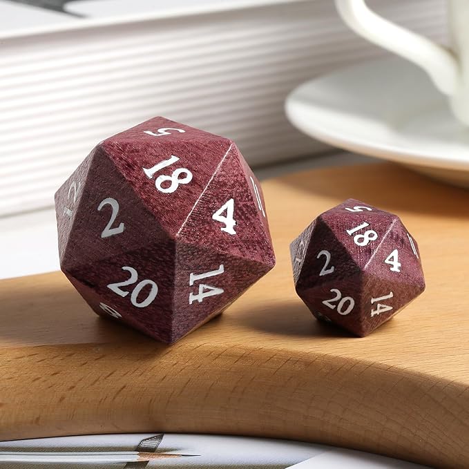 D20 Dice Wooden,DNDND 33mm Large Wood DND Die with Gorgeous Gift Box for Dungeons and Dragons (Purpleheart)