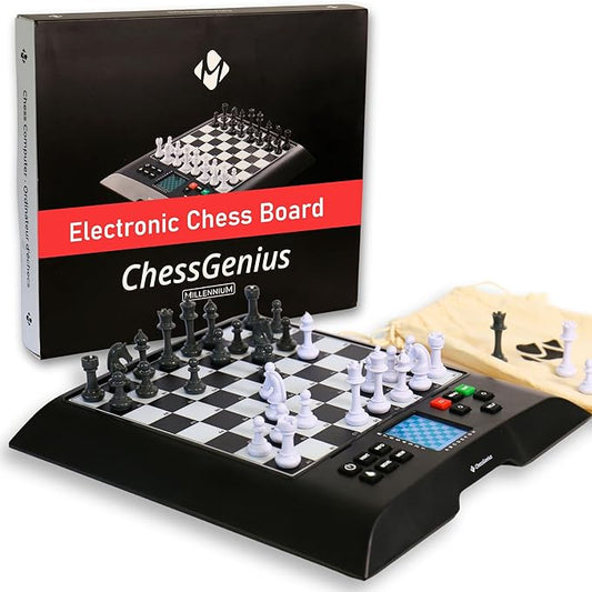 Millennium ChessGenius - Advanced Electronic Chess Board with Customizable Difficulty - Ideal for Beginners to Advanced Players - Magnetic Pieces - Smart Chess Computer - AI Chess Teacher and Trainer