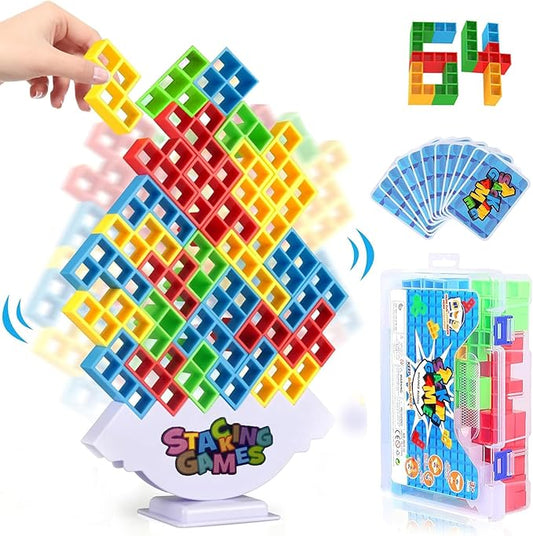 64PCS Tower Stack Game for Kids 8-12, Stacking Attack Family Board Games for Game Night, Building Balance Block Toy
