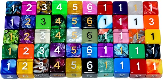 SmartDealsPro 50-Pack D6 6 Sided Dice Polyhedral Dice with Pouch for DND RPG MTG Table Game (D6, Mix Color)