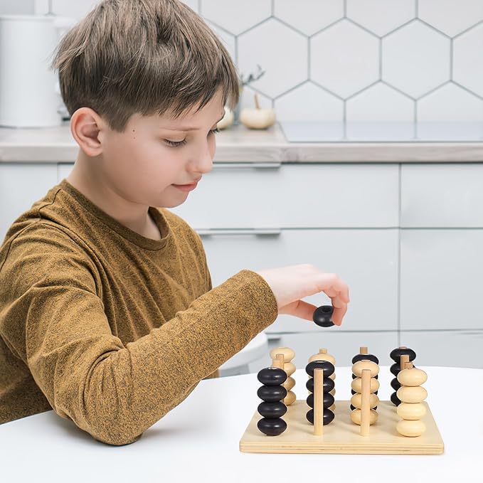 Wooden Board Game 1 Set Logical Training Toy Brain Teaser Toys 3D Four in a Row Game Table Games Brain Teaser Chess Puzzle for Desktop Aldult Parent-Child Wooden Backgammon