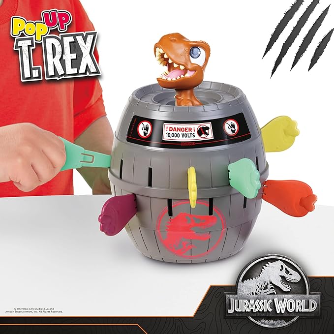 TOMY Pop Up T-Rex Board Game - Family and Preschool Kids Games for Family Game Night - Kids Activities and Jurassic World Toys - 2-4 Players - Ages 4 Years and Up