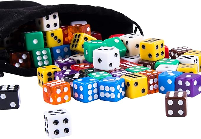 AUSTOR 100 Pieces 12mm Dices 6 Sided Game Dice Set Square Corner Dice with a Drawstring Pouch