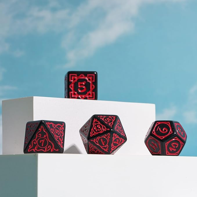 DND Dice Set -D&D Polyhedral Dice (7 Pcs) Druid Dice with Leather Dice Bag for Dungeons and Dragons Role Playing Dice Games RPGs(Druid - Black Red)