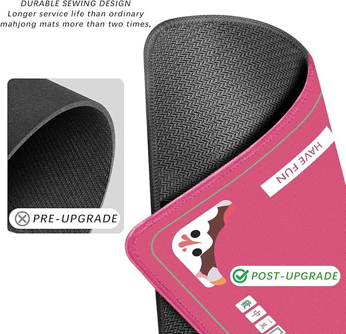 Mahjong Mat Neoprene Anti-Slip Noise Reduction with Rules, 32.4x32.4 Inch Pink Table Cover for American Mahjong, Poker, Card & Board Game Players
