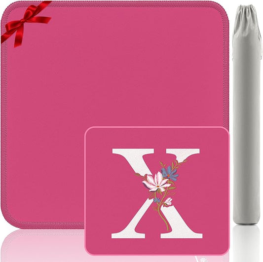 Mahjong Mat | Neoprene Anti-Slip Noise Reduction, Simple Design & Embroidery | 32.4x32.4 Inch Pink | Perfect for Mahjong, Board Games & Tile Games | Elegant Gift(Custom X Letter)