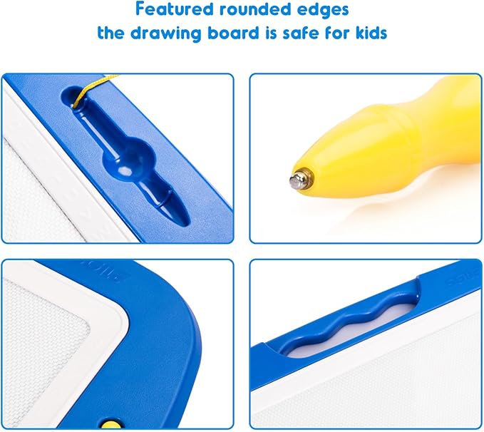 SGILE Large Magnetic Drawing Board - 4 Colors 16×13in Writing Painting Doodle Pad with 4 Stamps for Toddlers, Learning Educational Toy Etch Sketch Gift for 36+ Month Kids Girls Boys, Blue