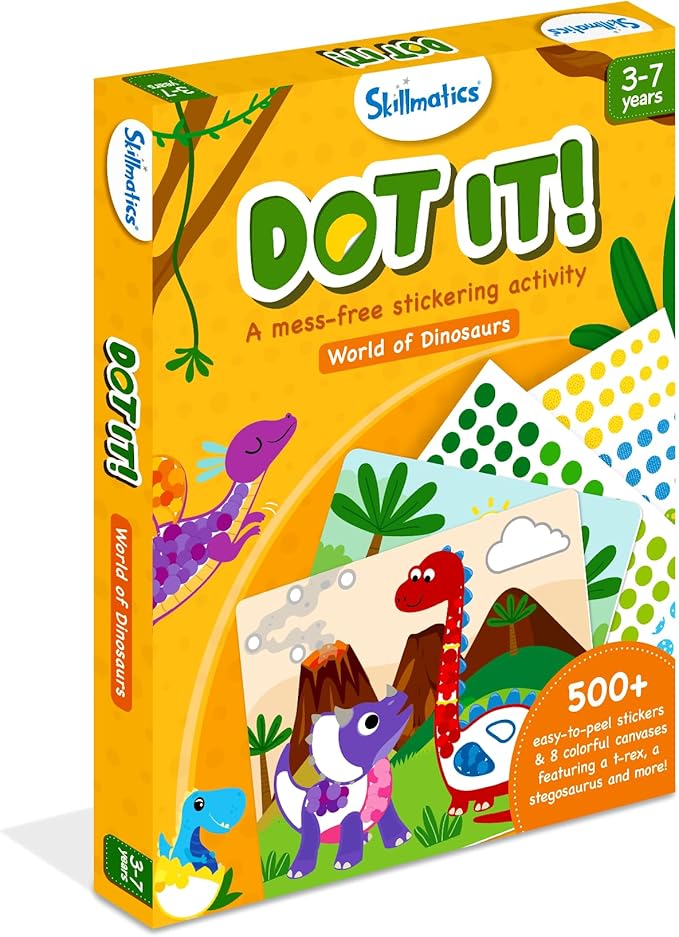 Skillmatics Dot It Sticker Art Activity - Dinosaurs, Mess-Free Fun for Kids, 500+ Stickers, Craft Kits, DIY Scrapbooking Activity, Travel Toys, Gifts for Boys & Girls Ages 3, 4, 5, 6, 7