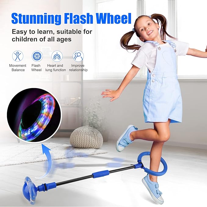 Ankle Skip Ball for Kids - Foldable Flash Wheel Skip Ball, Outside Game Toys for Kids & Adults, Gift for Boys & Girls Age 5 6 7 8 9 10 Years Old, Blue