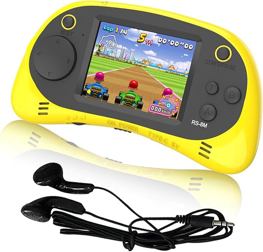EASEGMER 16 Bit Kids Handheld Games Built-in 220 HD Video Games, 2.5 Inch Portable Game Player with Headphones - Best Travel Electronic Toys for Kids Age 3-10 Years Old Children (Yellow)