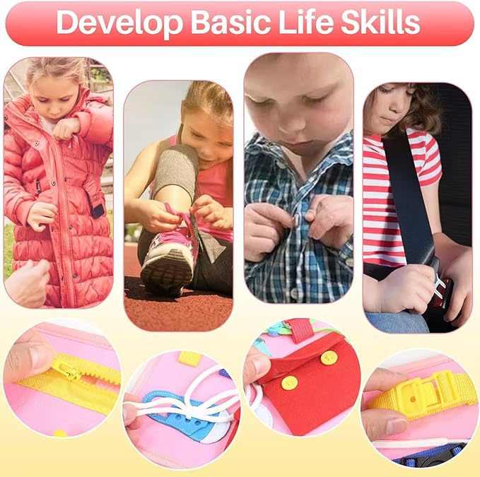 Toddler Busy Board, Montessori Toys for 3+ Years Old, Sensory Board Toys for Toddlers, Educational Activities for Fine Motor Skills, Gifts for Girls Boys, Travel Toys for Airplane Car