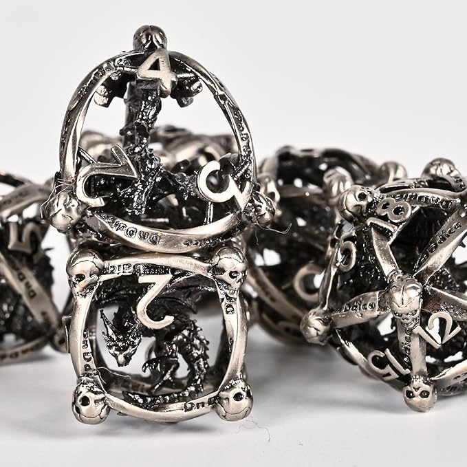 DND Metal Dice Set, UBEUCK 7PCS Gear Metal DND Dice Set for Dungeons & Dragons Board Games Boxes (Antique Nickel dice 2)