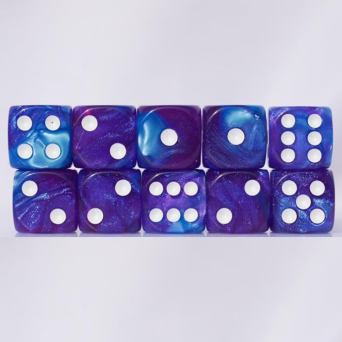 10 PC D6 dice 16mm Acrylic Dice Set for RPG MTG DND Dice Table Games and Board Games (Purple + Blue)