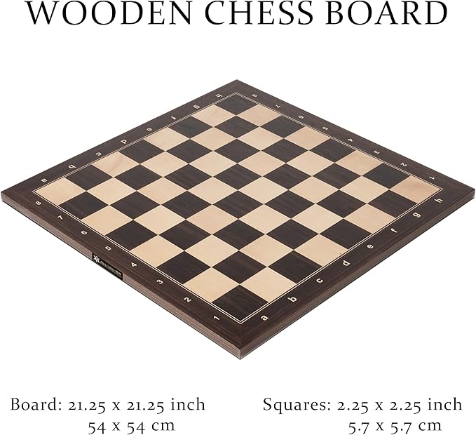 A&A 21.25" Professional Wooden Tournament Chess Board/African Palisander & Maple Inlay / 2.25" Squares w/Notation