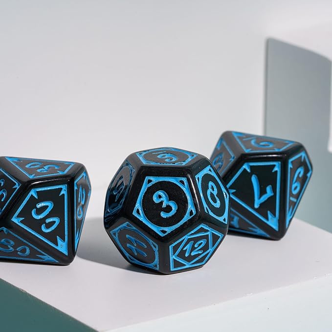 DND Dice Set -D&D Polyhedral Dice (7 Pcs) Druid Dice with Leather Dice Bag for Dungeons and Dragons Role Playing Dice Games RPGs(Druid - Black Blue)