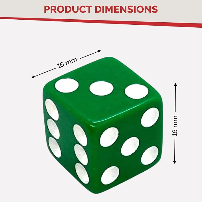 MR CHIPS D6 Standard 16 mm Opaque Dice with Pip Dots - 100 Pack - Green