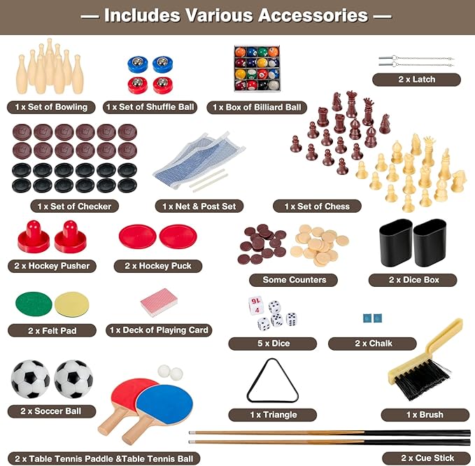 Giantex 10-in-1 Multi Game Table, Combo Game Table Set w/Hockey, Foosball Pool Ping-Pong Chess Cards Checkers Bowling, Shuffleboard, Backgammon, Adult Size Foosball Table for Game Room, Family