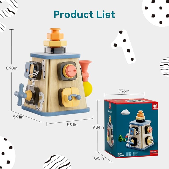 TOP BRIGHT 8 in 1 Wooden Activity Cube, Montessori Toys for 2 Year Old Boy Girl Toddlers, Busy Board for Fine Motor Skills, Education Learning Sensory Development Birthday Gift 18 Months Girl Boy