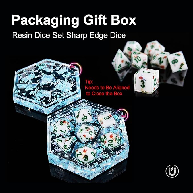 DND Dice Set Polyhedral, IDTQ Dungeons and Dragons Purple Dice Set RPG MTG Table Games 7-Die Resin Sharp with Acrylic Starlight Accent Box (Rose-White)