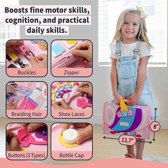 PUTSKA Busy Board Montessori Toys, Busy Book for Toddler Girl 3+ Years, Sensory Toys, Educational Learning Activities for Learning Fine Motor Skills, Kids Travel Essentials, Birthday Gift for Girls