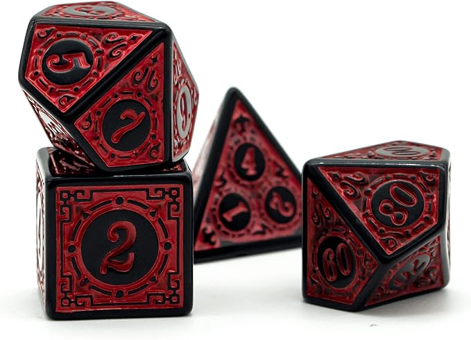 DND Dice Set-D&D Polyhedral Dice (7 Pcs) with Leather Dice Bag for Dungeons and Dragons Role Playing Dice Games RPGs (Red with Black Edge)