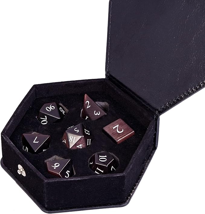 UDIXI Natural Gemstone Dice Set, 7PCS Crystal DND Dice for Dungeons and Dragons, Handmade Stone Dice for Table Games (Purple Cat's Eye)