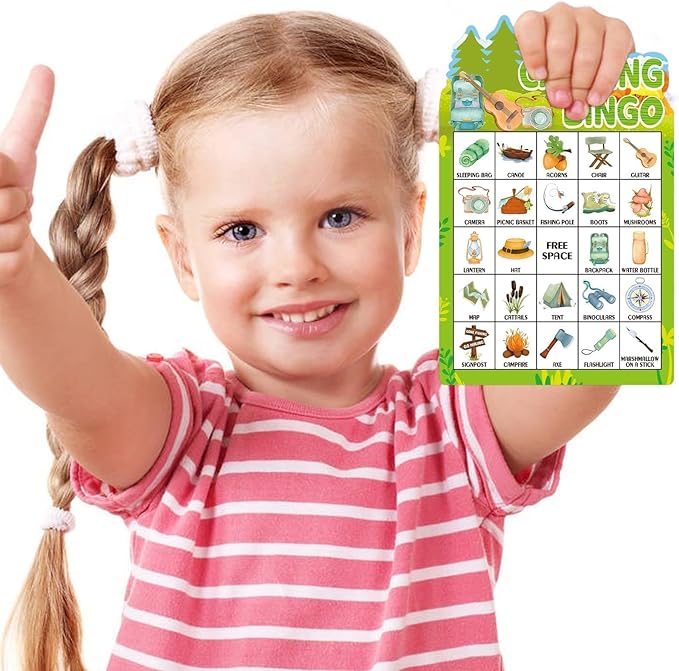 Fancy Land Camping Bingo Game for Kids 24 Players Die Cut Outdoor Adventure Game Summer Graduation Party Supply