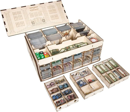 The Broken Token Elder Sign Compatible Arkham Museum Crate - Wooden Storage Box with Multiple Trays and Pockets