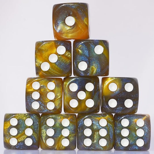 10 PC D6 dice 16mm Acrylic Dice Set for RPG MTG DND Dice Table Games and Board Games (Brown + Blue)