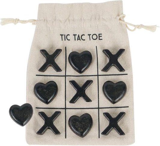 NIKKY HOME Black Heart & Cross Tic Tac Toe 3D Board Game with Cloth Bag Coffee Table Decor Road Trip Travel Game for Friends Family