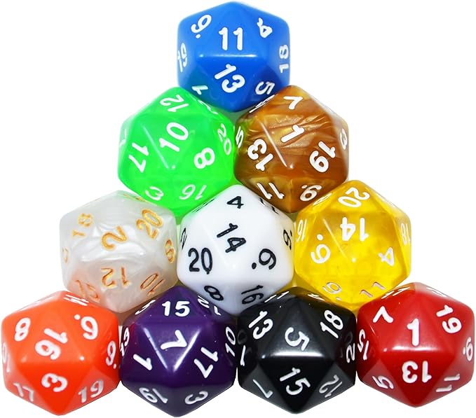 SmartDealsPro 10-Pack 20 Sided Dice D20 Polyhedral Dice for DND RPG MTG Table Game (Mix Color)