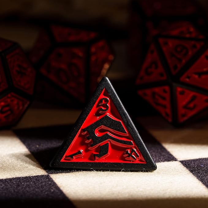 7-Die DND Dice Set New Pattern Polyhedral Dice Set with Leather Bag D&D Dice Set for Dungeons and Dragons RPG MTG Table Games(Black Red)