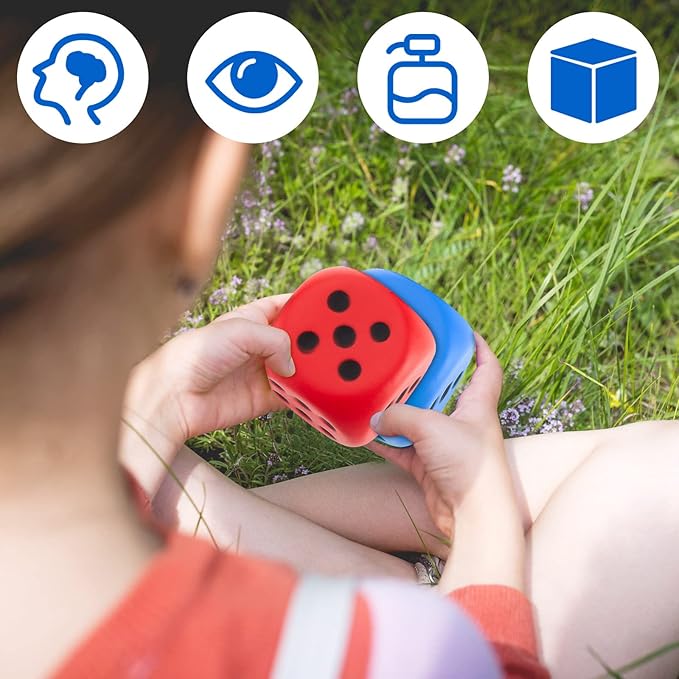Zomiboo 2 Pcs Large Foam Dice Stress Balls Soft Jumbo 6 Sided Giant Dice Educational Learning Squeeze Anxiety Relieve Toy Gifts for Adults Kids Board Game Classroom(Red, Blue,2.3 Inch)