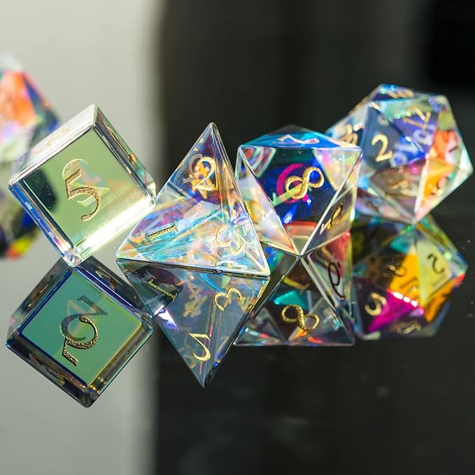 UDIXI Prism Glass RPG Dice Set 7PCS Rainbow Glass DND Dice Set with Gift Box for Dungeons and Dragons D&D Tabletop Games