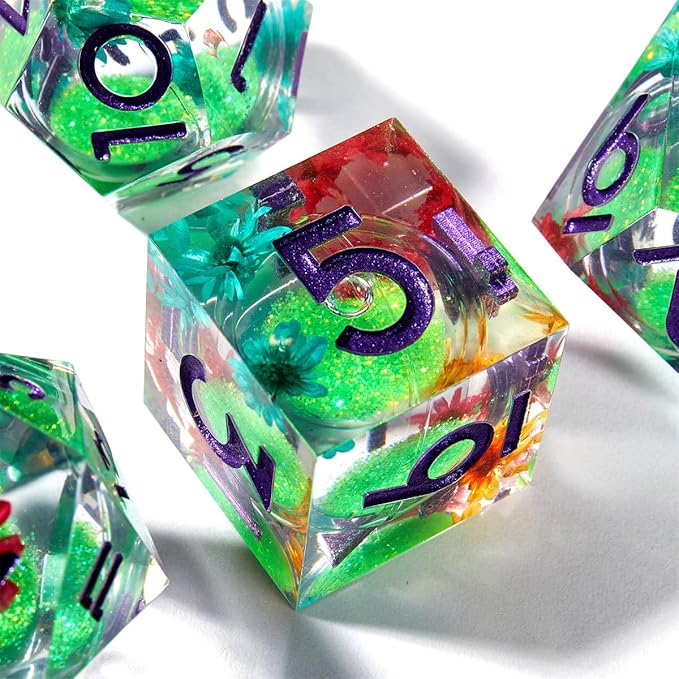 Resin Dice Set Luminous Sand,Dragon and Dungeon Polyhedral Dice, Punk Style Role-Play RPG Explorer MTG Pioneer Game DND Dice Set