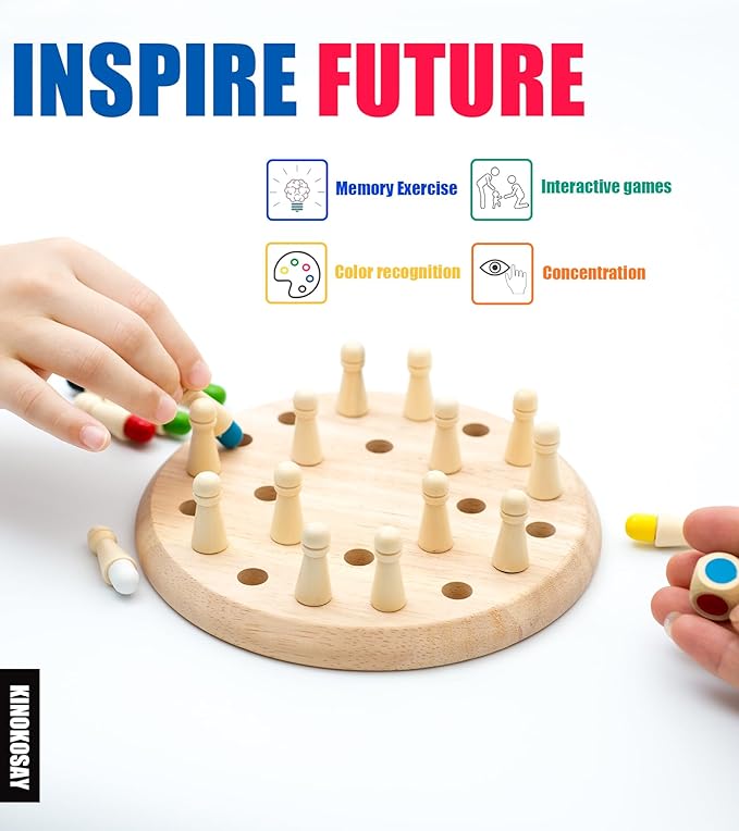 Wooden Memory Chess Matching Game for Kids Adults Montessori Educational Interactive Board Game Memory Exercise Toy for Elderly Brain Rot Gift for 3 Years Old Boy Girl