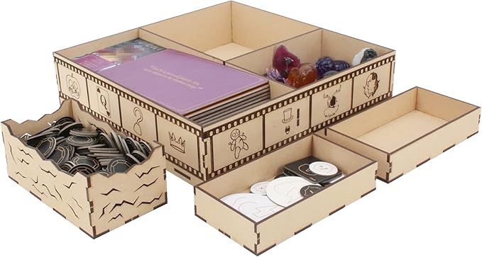 The Broken Token Game Organizer Compatible with Villainous - Wooden Game Organizing Box with Multiple Trays