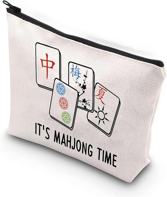 BDPWSS Mahjong Makeup Bag Mahjong Lover Gift Mahjong Board Game Storage Bag It's Mahjong Time Mahjong Gifts For Women Mahjong Player Gifts (mahjong time)