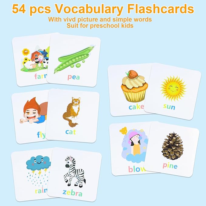 Word Spelling Game, Matching Letter Game for Kids, Fast-paced Word Race Cube Game, 54pcs Flash Cards Alphabet Blocks, Educational Toys for Gift for Kids Ages 3-8