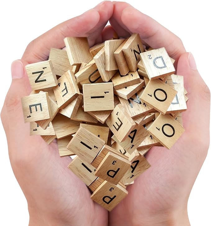 100 Pcs Wood Scrabble Tiles Scrabble Letters 1 Complete Sets of Wood Tiles - Perfect for Crafts, Letter Tiles, Spelling by Clever Delights