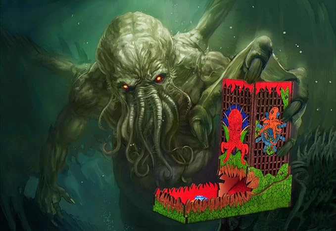 CZYY Dice Tower with Tray Wood Laser Etched Mind Flayer Portable and Collapsible Dice Roller Perfect for Board Game and Tabletop RPG (Cthulhu)