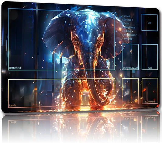 Playmat for MTG, with Free Storage Bags,Game Mat 24 x 14 inches, TCG and Board Game Mat for Cards,Mousepad Desk Mats (Lightning Elephant-Auxiliary Combat)