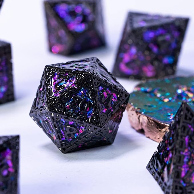 UDIXI Metal DND Dice Set, 7PCS Polyhedral D&D Dice Set Dragon d and d Dice with Gift Box for Dungeons and Dragons Role Playing Games (Purple Sequins)